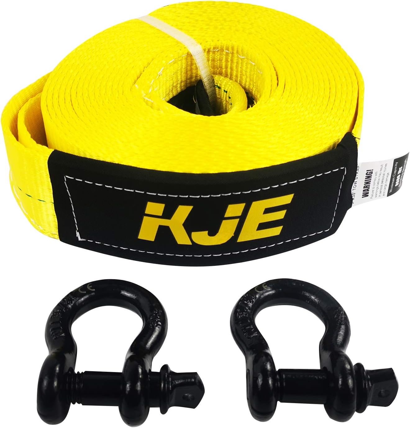 KJE Recovery Tow Strap Shackle Hitch Receiver 3" x 20' 27000lb Break