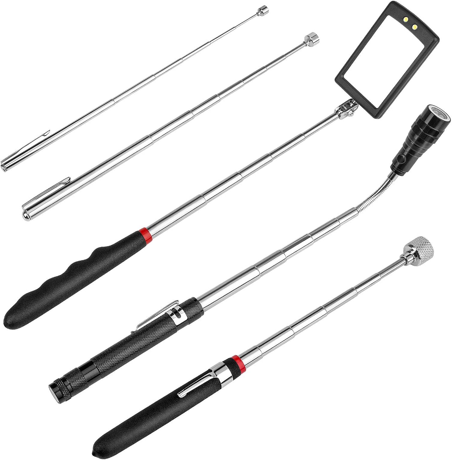 3-Piece Magnet Pickup Tool Set – Telescoping Sticks With LED Light, 8 Lb Capacity