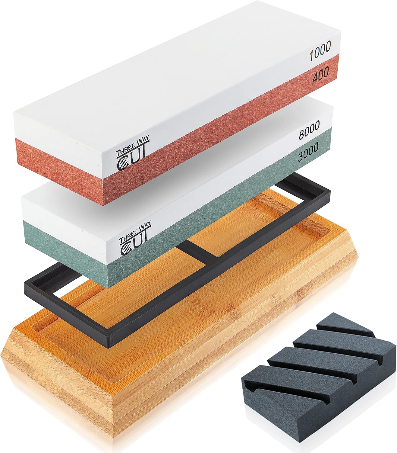 Three Way Cut Knife Sharpening Stone Set Whetstone Kit 4 Grit 400/1000